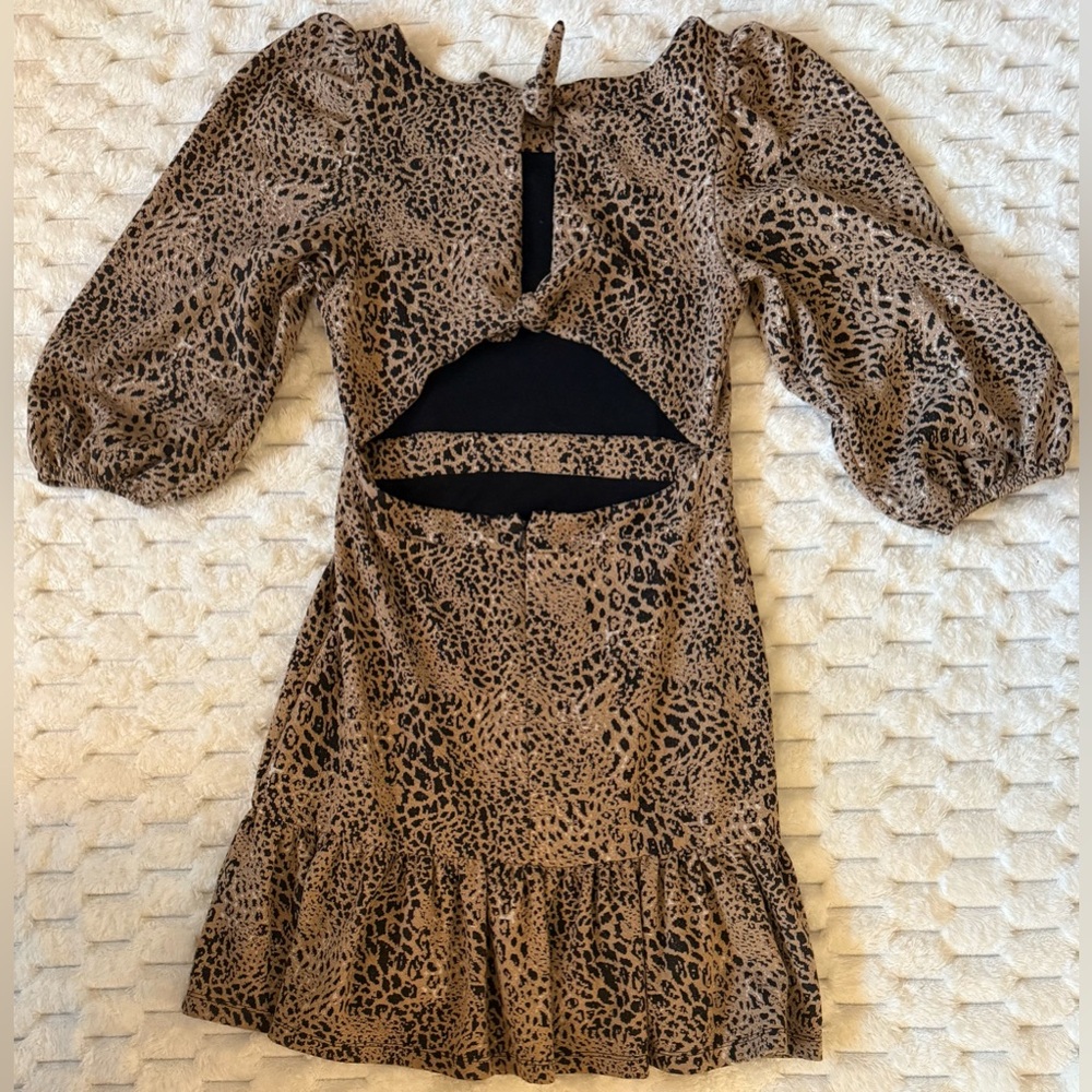 Maeve by Anthropologie Leopard Puff Sleeve Cut Out Mini Dress Women’s 10 EUC - Picture 4 of 8